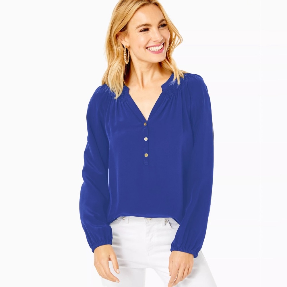 Lilly Pulitzer Elsa Silk Top Size Medium in Blue Barely Worn